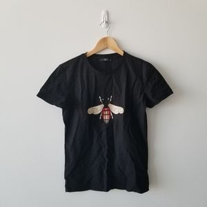 Black Tee with Embroidered Insect Design size M